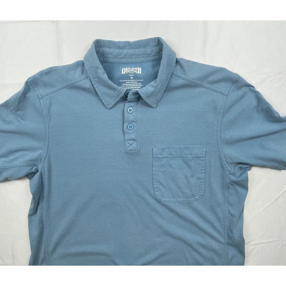 DULUTH TRADING CO TRIM FIT POLO SHIRT MENS M BLUE COOLMAX COTTON BLEND POCKET SH